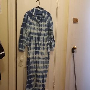 Lucy & Yak blue and white tie-dye boiler suit